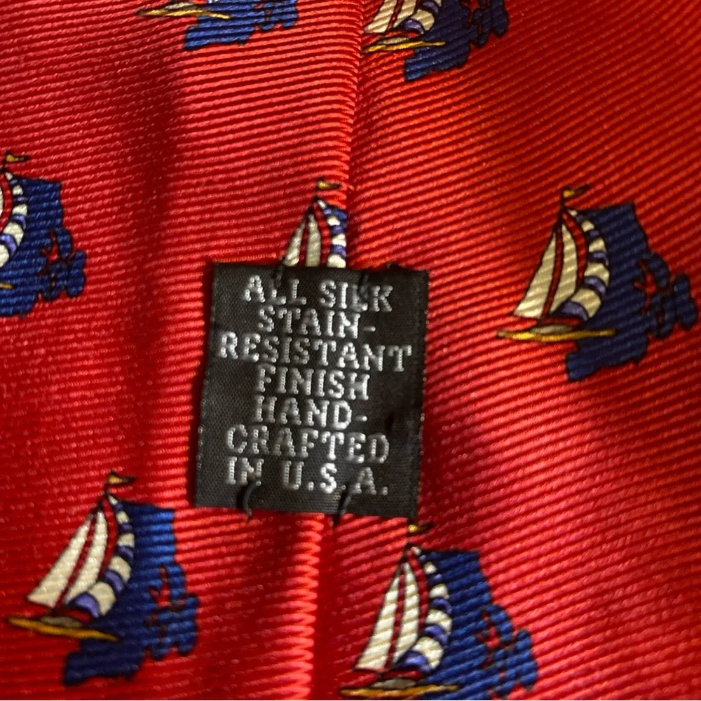 Nwt J.Z. Richards 100% Silk Sail Boat‎ All Over Print Stain Resistance NOS Red